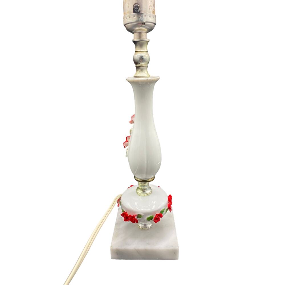 Vintage Antique Hand Painted porcelain flower Marble Base Boudoir Lamp - Picture 4 of 8